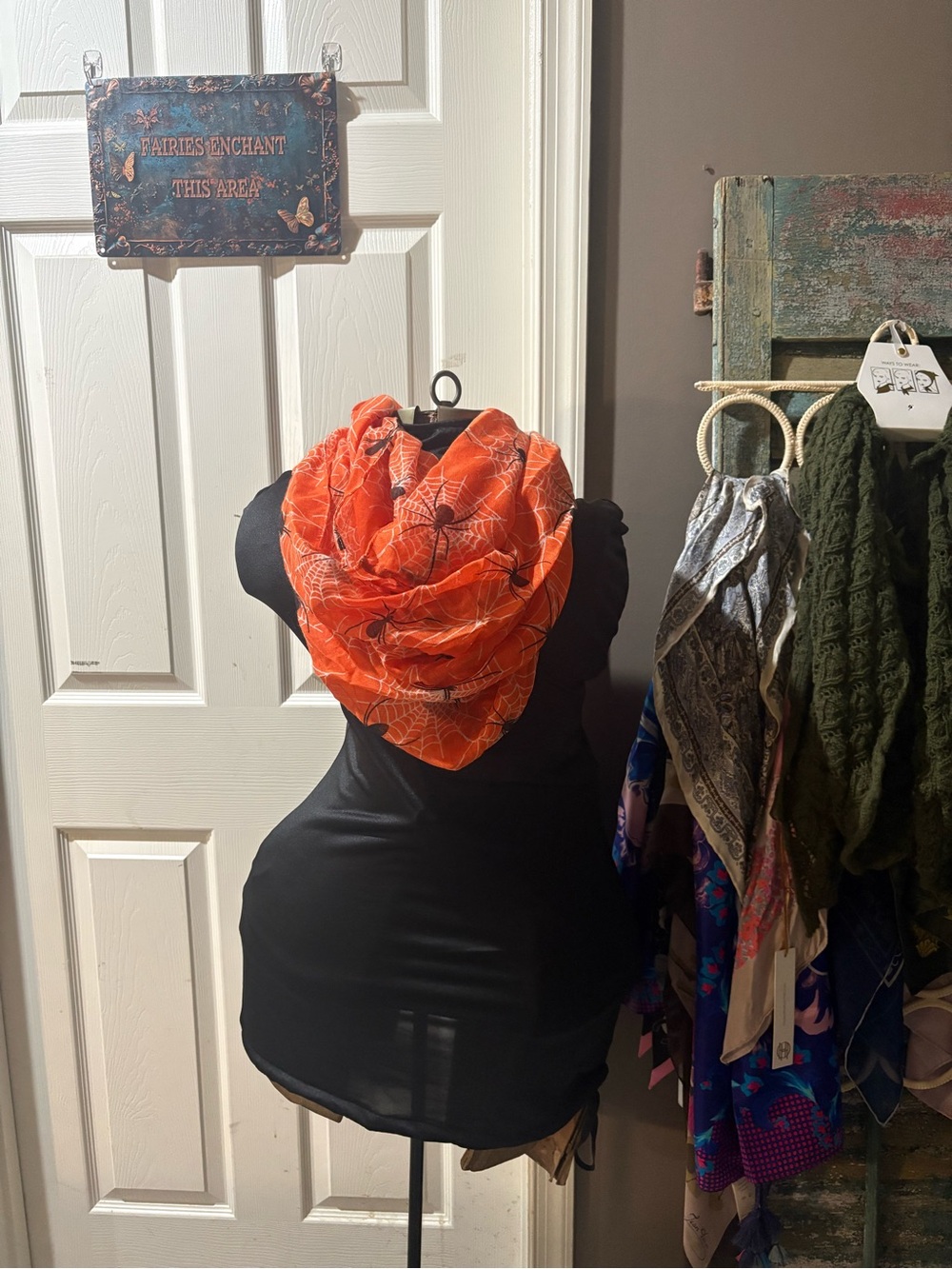 NWT Halloween Orange Spider Web Infinity Scarf Spooky Lightweight Costume Access